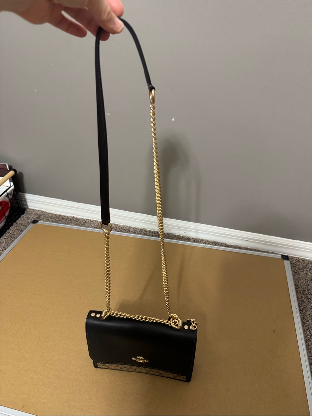 Coach Black Leather & Signature Brown Canvas Crossbody - Picture 2 of 9